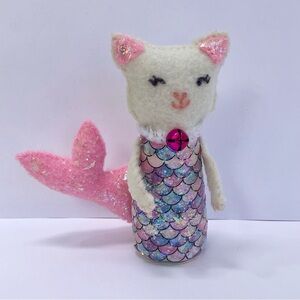 Mermaid Cat Mercat! felt cat doll hand-sewn fun, pink tail scales sparkly